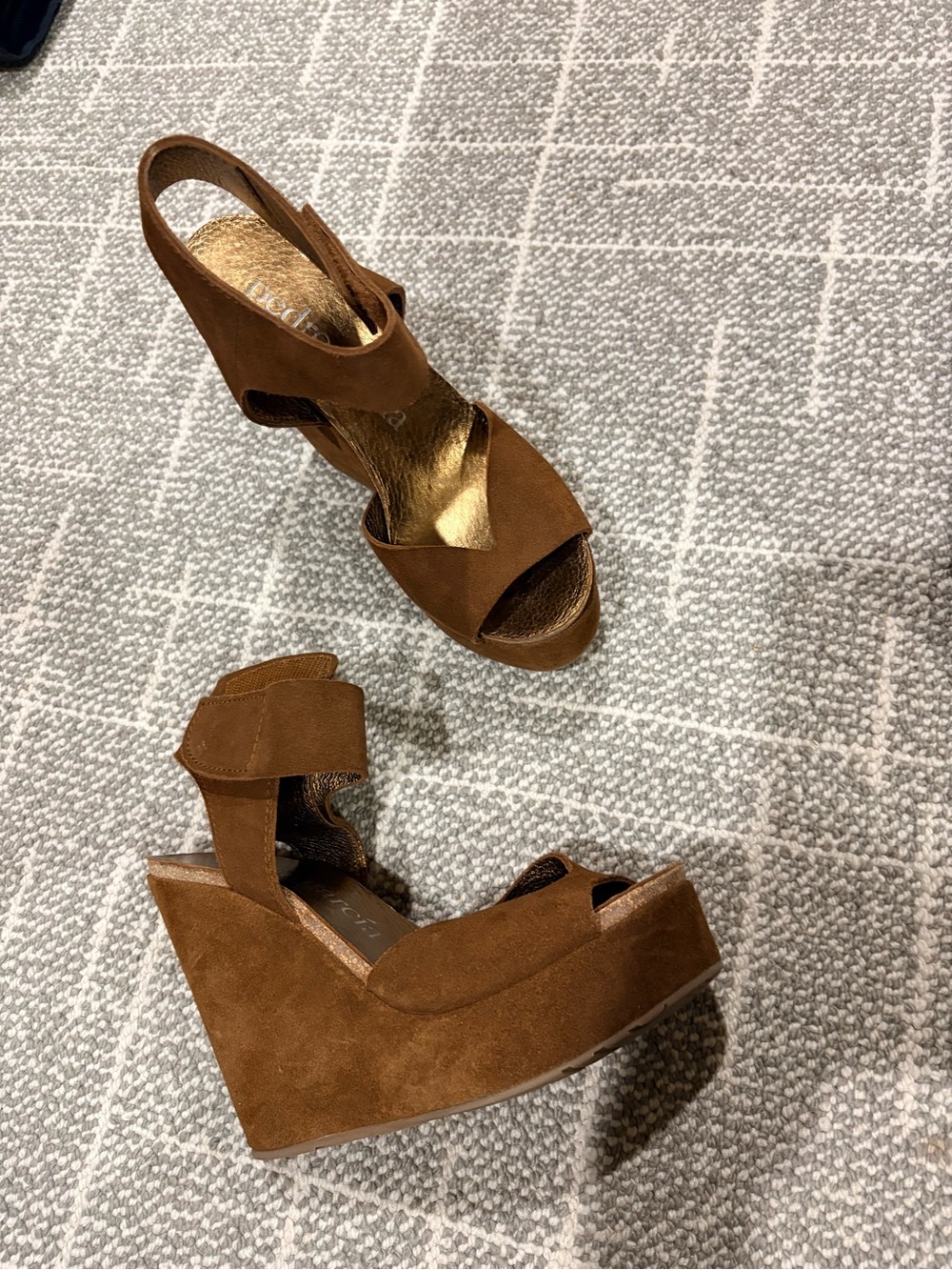 Pedro Garcia Brown Suede Wedge Platform Sandals sz 38